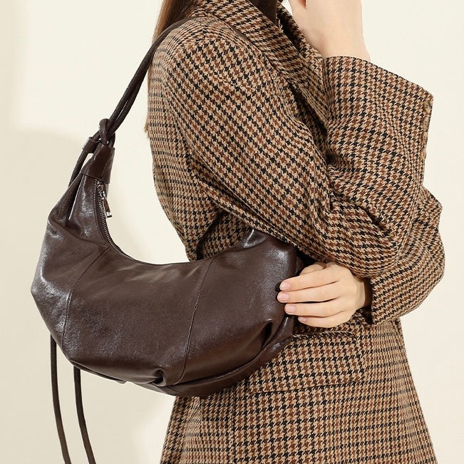 Women’s Genuine Leather Handbag | Effortless Half Moon Dumpling Elegance