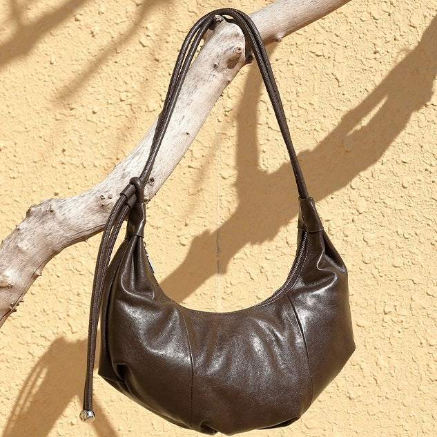Women’s Genuine Leather Handbag | Effortless Half Moon Dumpling Elegance