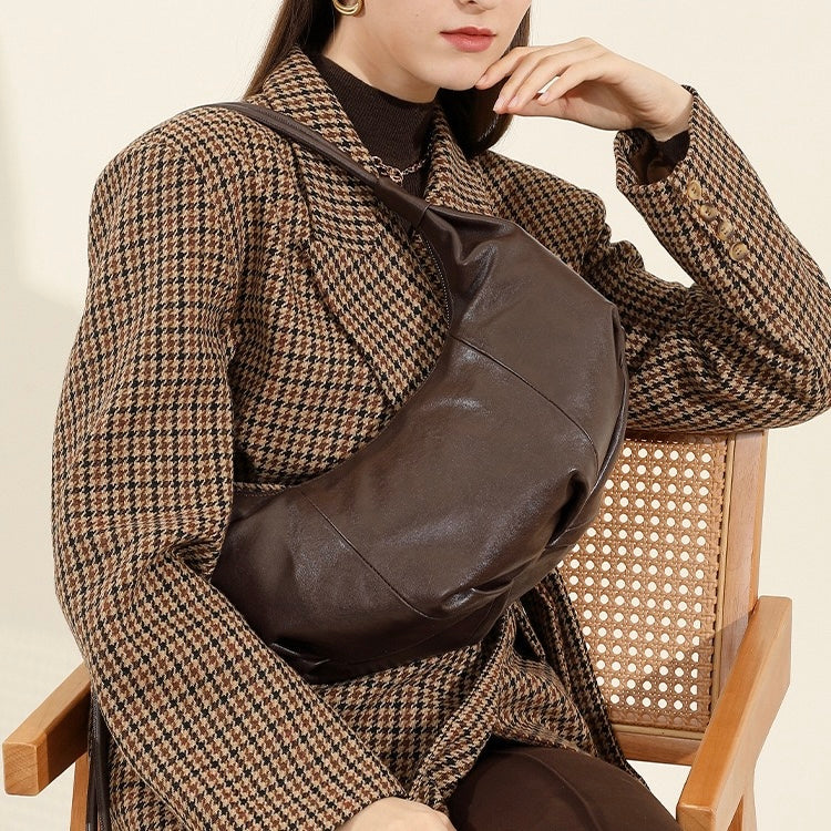 Women’s Genuine Leather Handbag | Effortless Half Moon Dumpling Elegance