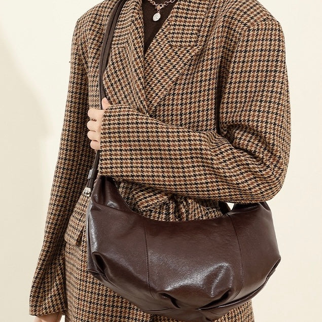 Women’s Genuine Leather Handbag | Effortless Half Moon Dumpling Elegance