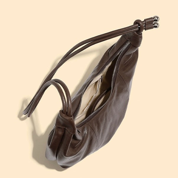 Women’s Genuine Leather Handbag | Effortless Half Moon Dumpling Elegance