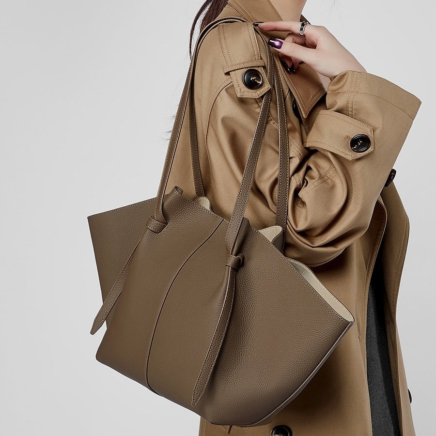 Textured Leather Tote With Pouch | Timeless Quiet Luxury