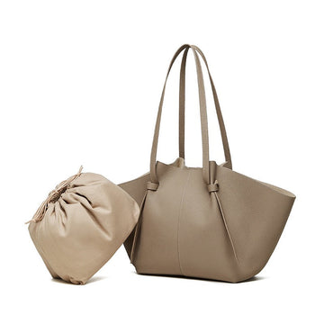 Textured Leather Tote With Pouch | Timeless Quiet Luxury