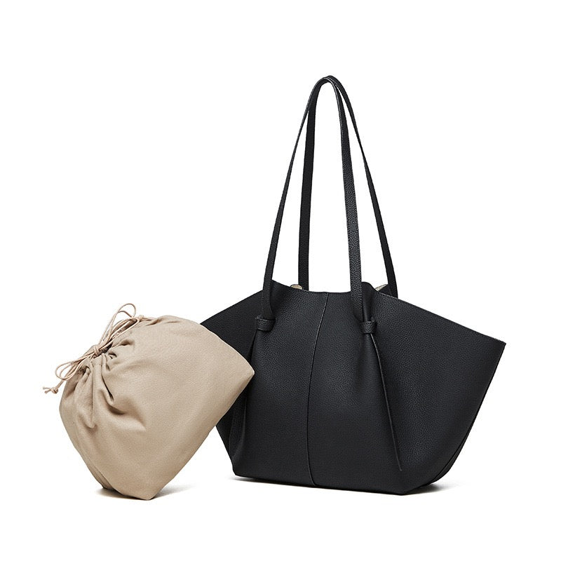 Textured Leather Tote With Pouch | Timeless Quiet Luxury