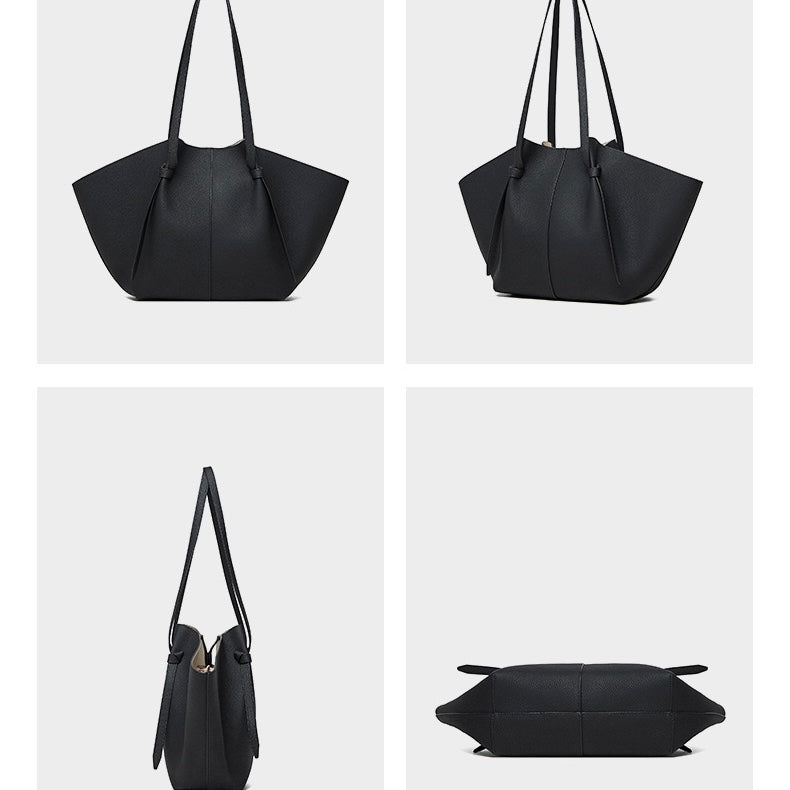Textured Leather Tote With Pouch | Timeless Quiet Luxury