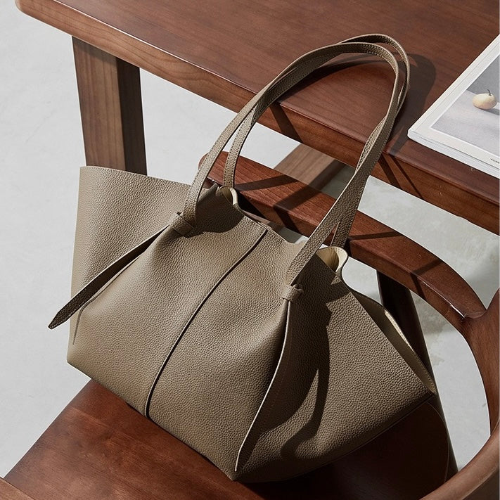 Textured Leather Tote With Pouch | Timeless Quiet Luxury