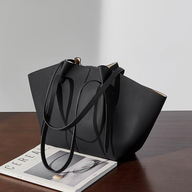 Textured Leather Tote With Pouch | Timeless Quiet Luxury