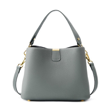 Women’s Genuine Leather Bucket Handbag | Effortless Gold-Trimmed Sophistication