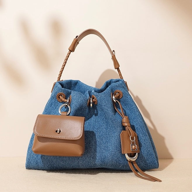 Women’s Genuine Leather Denim Patchwork Hobo Bag | Effortless Urban Elegance
