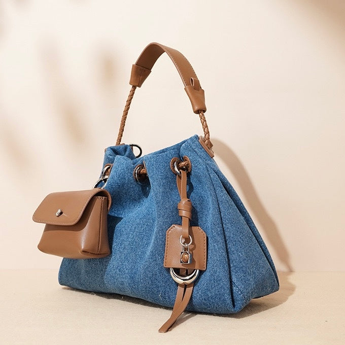 Women’s Genuine Leather Denim Patchwork Hobo Bag | Effortless Urban Elegance