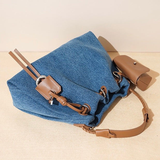 Women’s Genuine Leather Denim Patchwork Hobo Bag | Effortless Urban Elegance