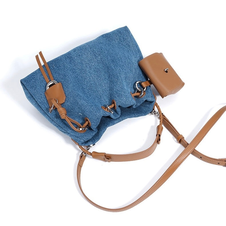 Women’s Genuine Leather Denim Patchwork Hobo Bag | Effortless Urban Elegance