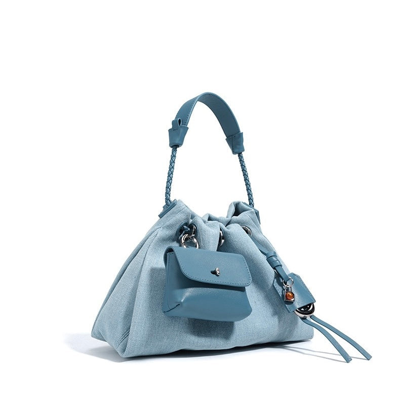 Women’s Genuine Leather Denim Patchwork Hobo Bag | Effortless Urban Elegance