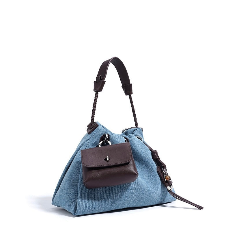 Women’s Genuine Leather Denim Patchwork Hobo Bag | Effortless Urban Elegance