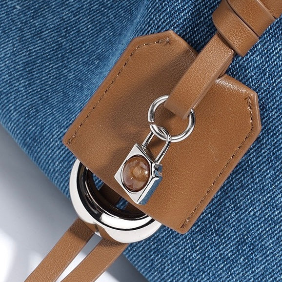 Women’s Genuine Leather Denim Patchwork Hobo Bag | Effortless Urban Elegance