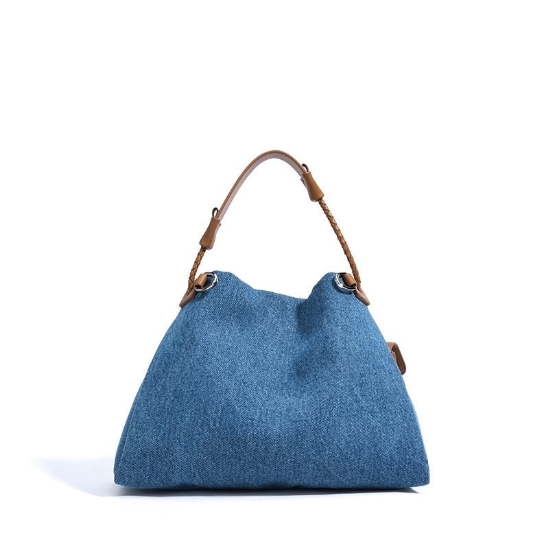 Women’s Genuine Leather Denim Patchwork Hobo Bag | Effortless Urban Elegance