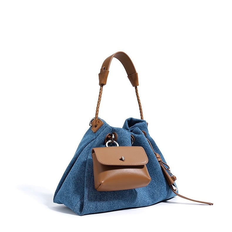 Women’s Genuine Leather Denim Patchwork Hobo Bag | Effortless Urban Elegance
