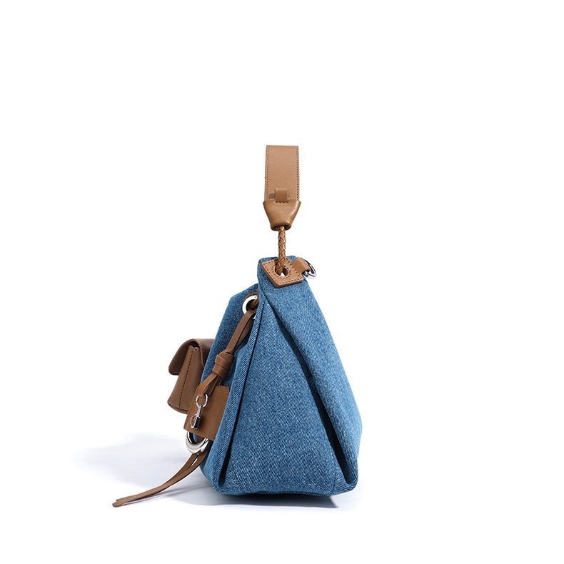 Women’s Genuine Leather Denim Patchwork Hobo Bag | Effortless Urban Elegance