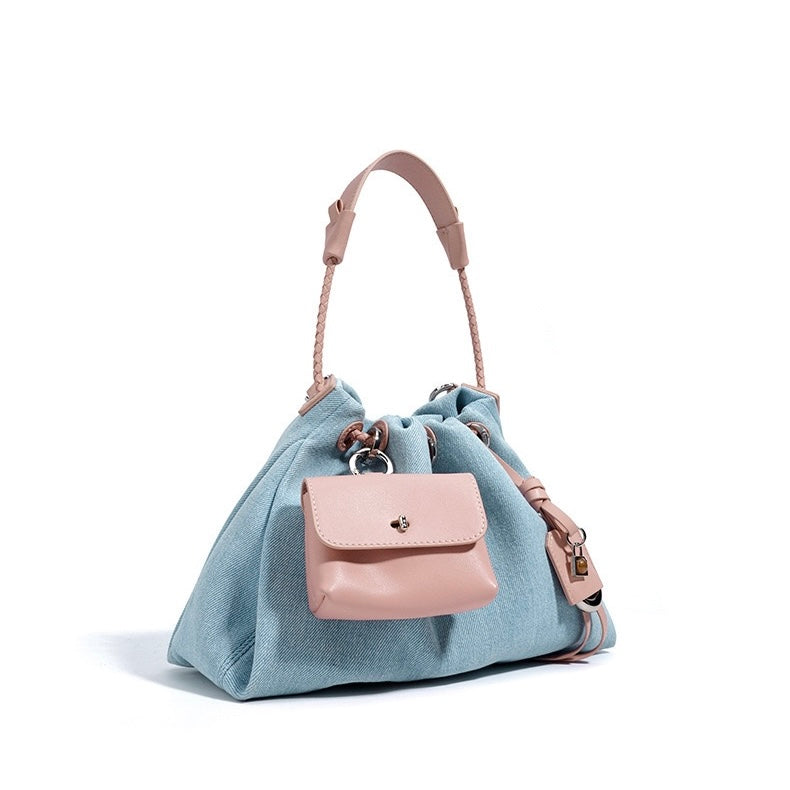 Women’s Genuine Leather Denim Patchwork Hobo Bag | Effortless Urban Elegance