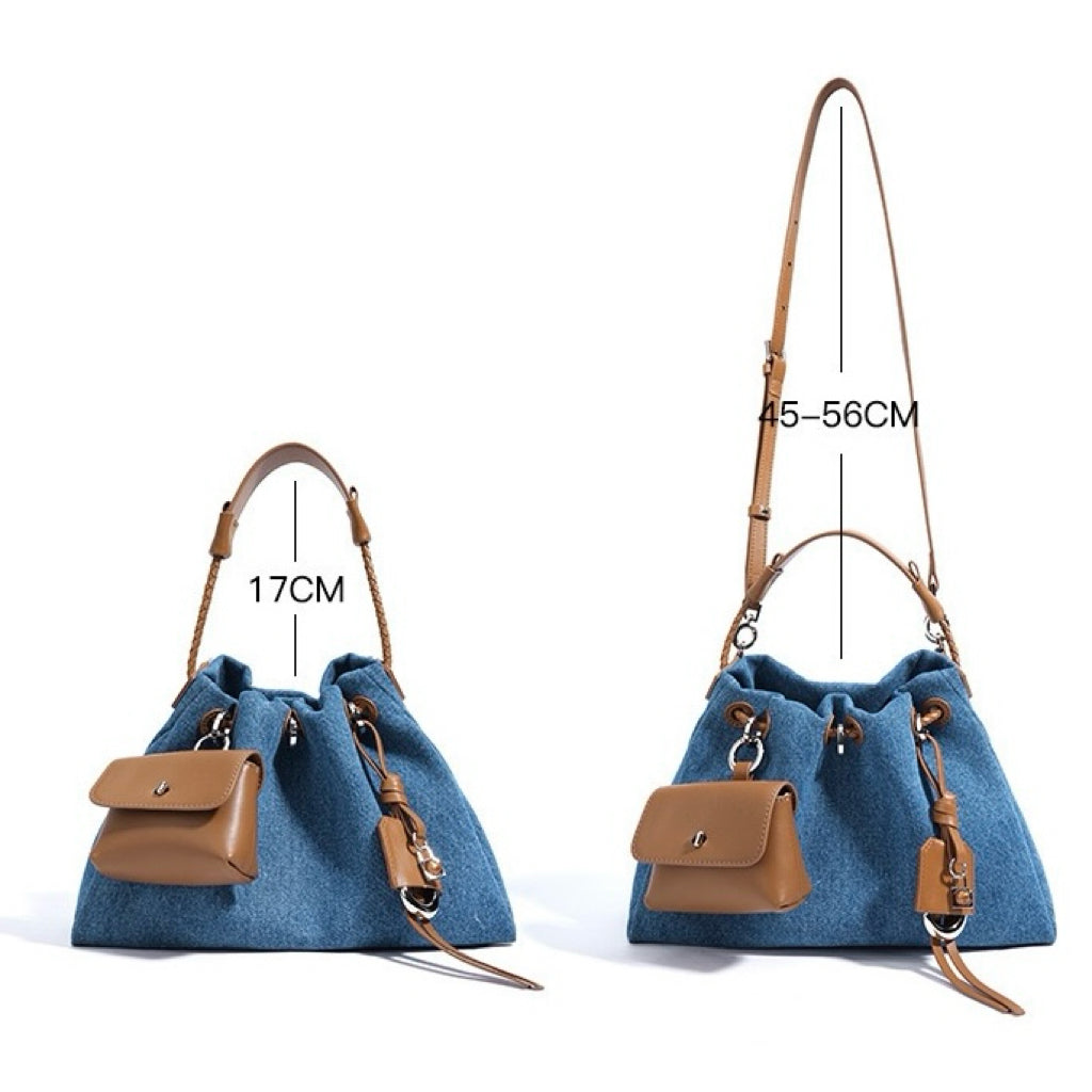 Women’s Genuine Leather Denim Patchwork Hobo Bag | Effortless Urban Elegance