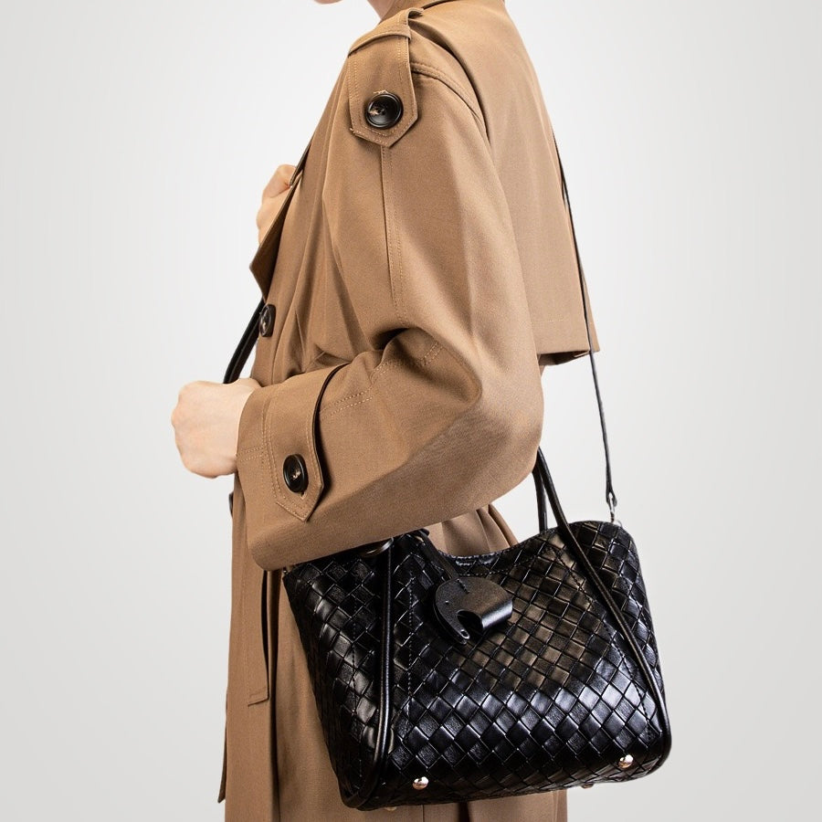 Leather Woven Tote Crossbody Bag | Effortless Spacious Elegance