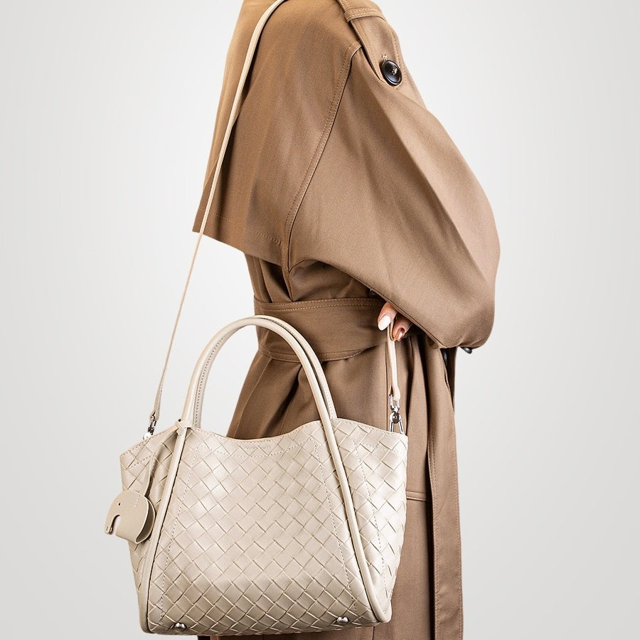 Leather Woven Tote Crossbody Bag | Effortless Spacious Elegance