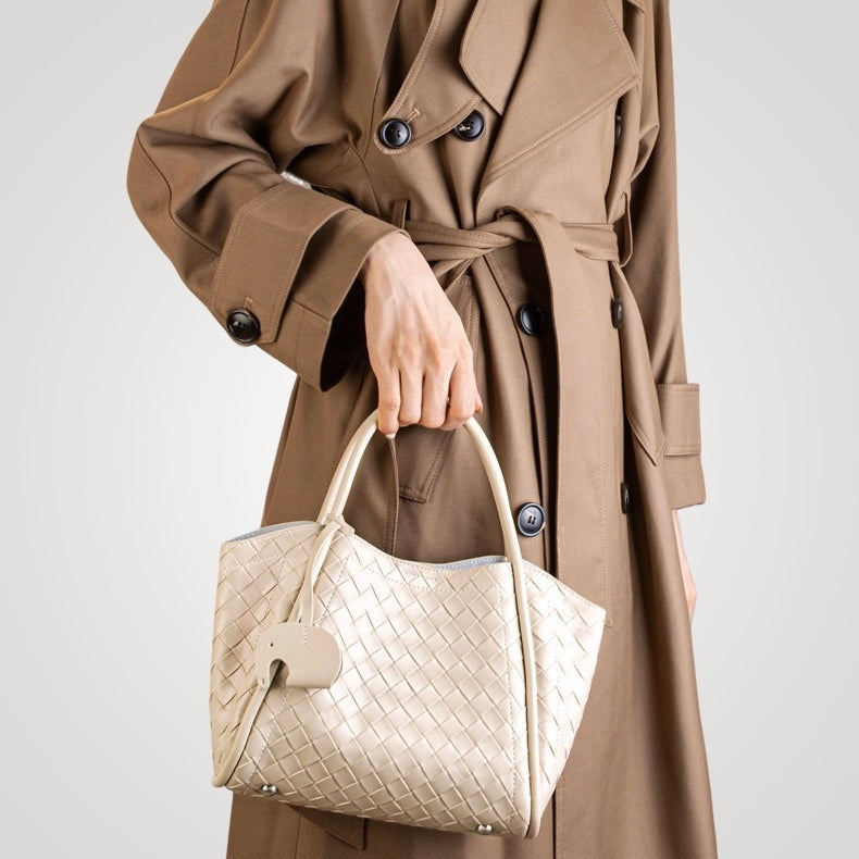 Leather Woven Tote Crossbody Bag | Effortless Spacious Elegance