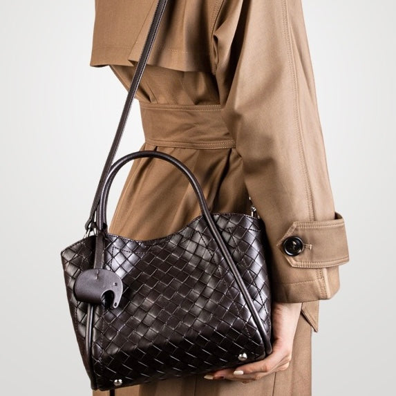 Leather Woven Tote Crossbody Bag | Effortless Spacious Elegance