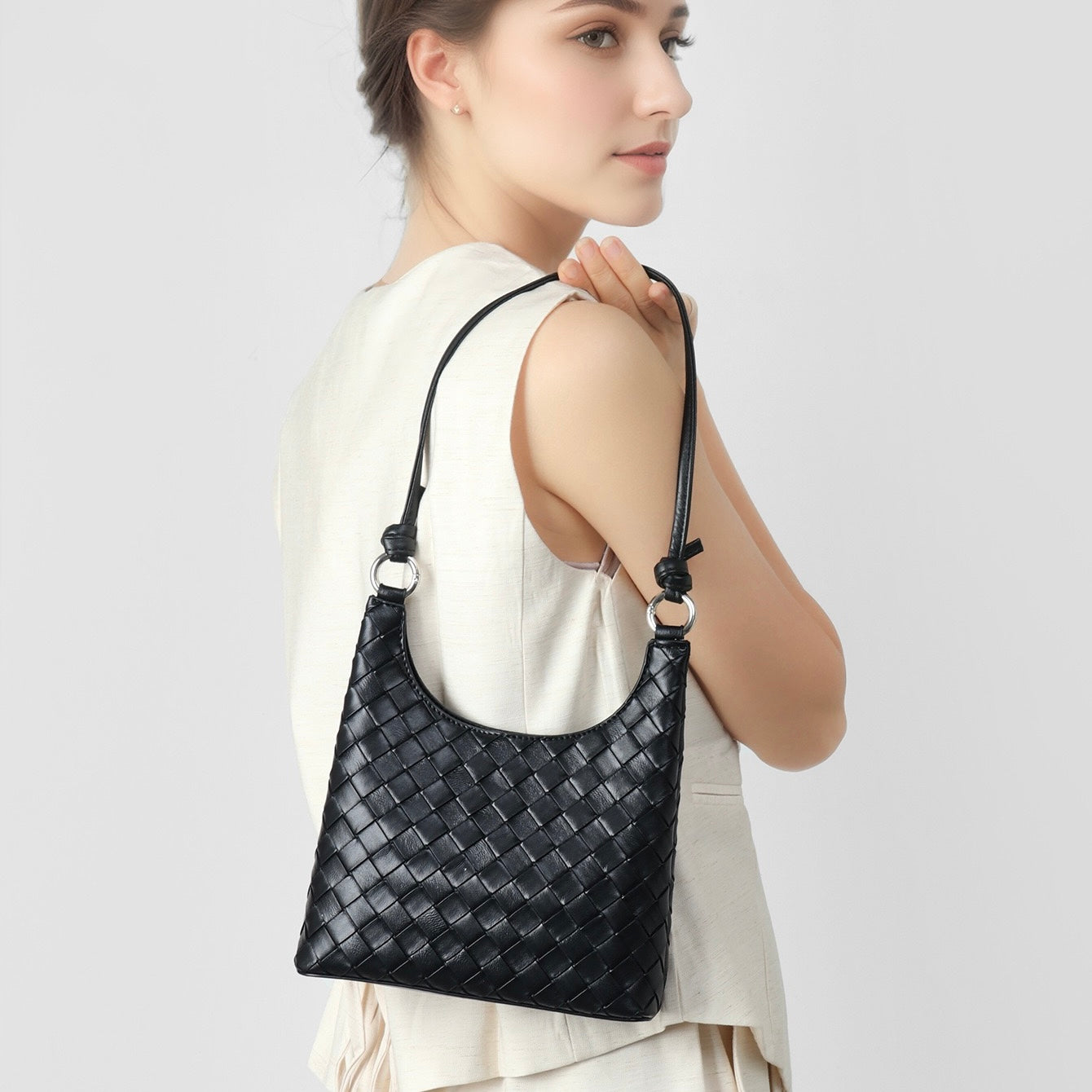 Women’s Genuine Leather Woven Shoulder Bag | Refined Weave Elegance