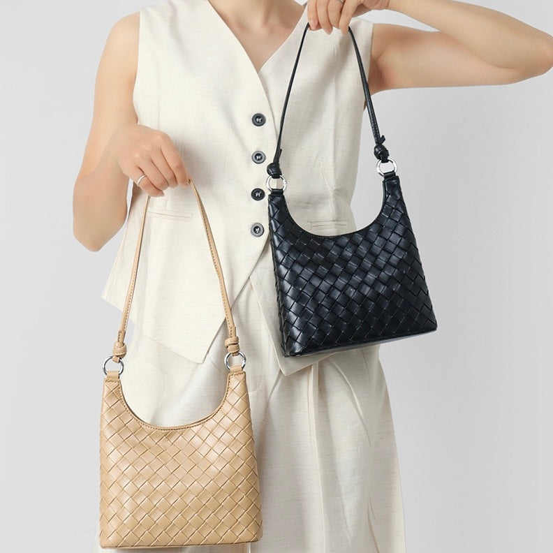 Women’s Genuine Leather Woven Shoulder Bag | Refined Weave Elegance