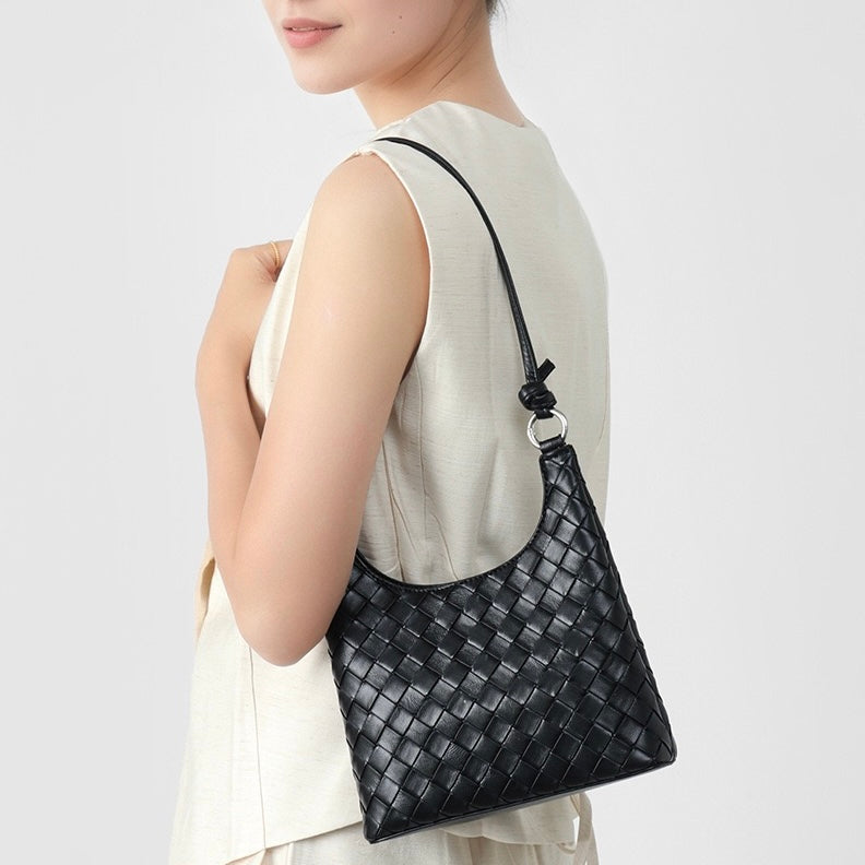Women’s Genuine Leather Woven Shoulder Bag | Refined Weave Elegance