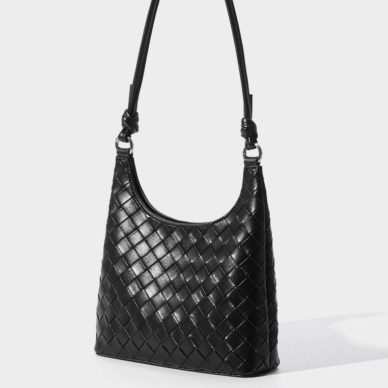 Women’s Genuine Leather Woven Shoulder Bag | Refined Weave Elegance