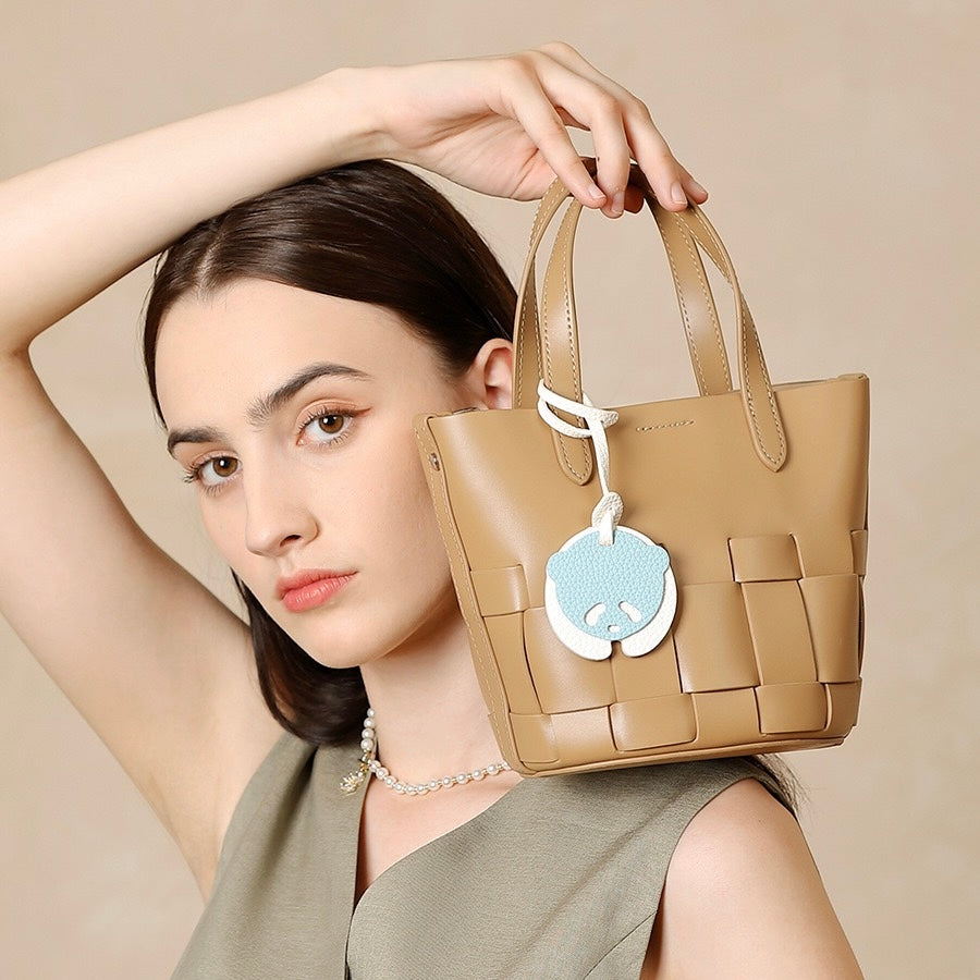 Women’s Genuine Leather Woven Picnic Basket Bag | Chic Panda Charm