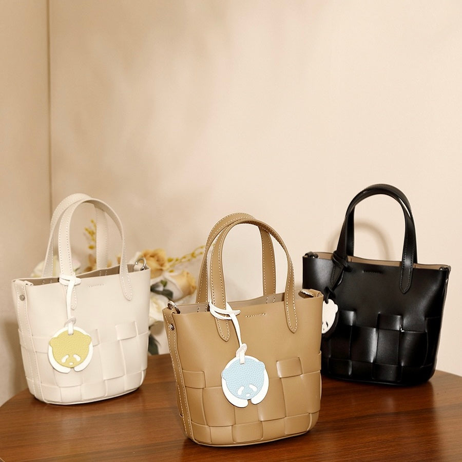 Women’s Genuine Leather Woven Picnic Basket Bag | Chic Panda Charm