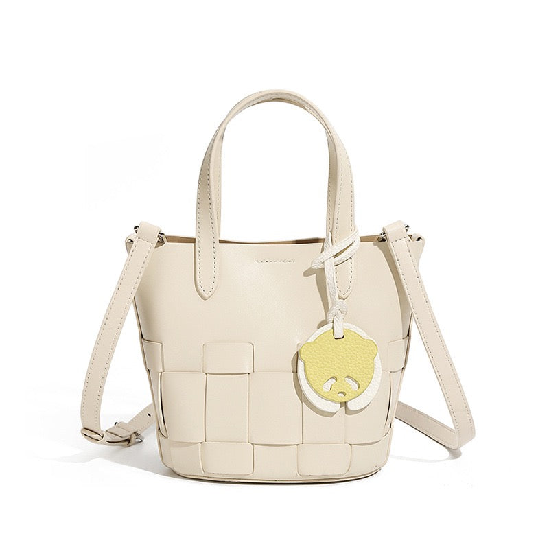 Women’s Genuine Leather Woven Picnic Basket Bag | Chic Panda Charm