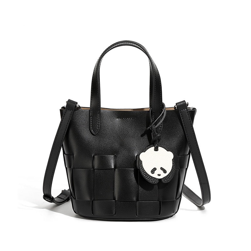 Women’s Genuine Leather Woven Picnic Basket Bag | Chic Panda Charm
