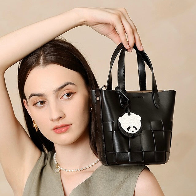Women’s Genuine Leather Woven Picnic Basket Bag | Chic Panda Charm