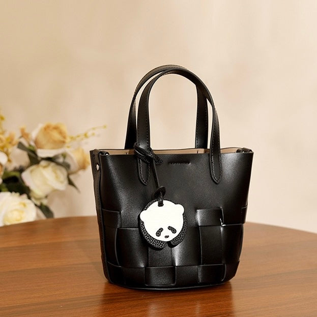 Women’s Genuine Leather Woven Picnic Basket Bag | Chic Panda Charm