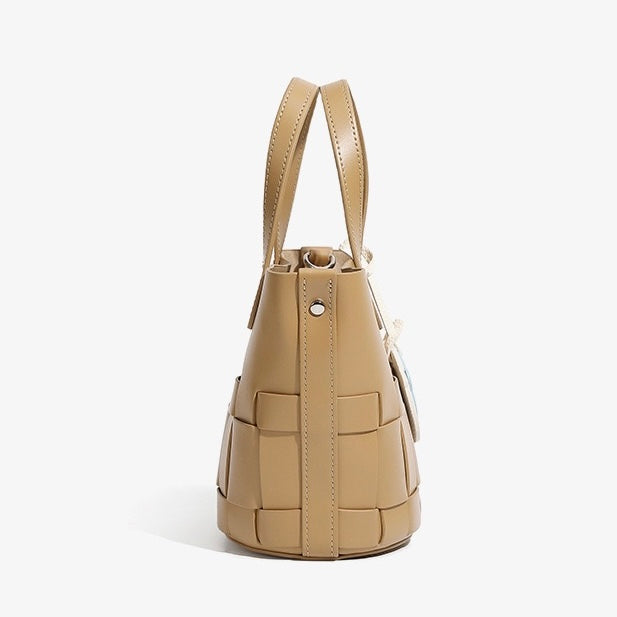 Women’s Genuine Leather Woven Picnic Basket Bag | Chic Panda Charm