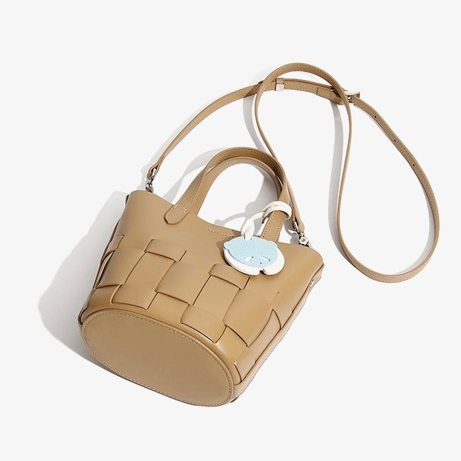 Women’s Genuine Leather Woven Picnic Basket Bag | Chic Panda Charm