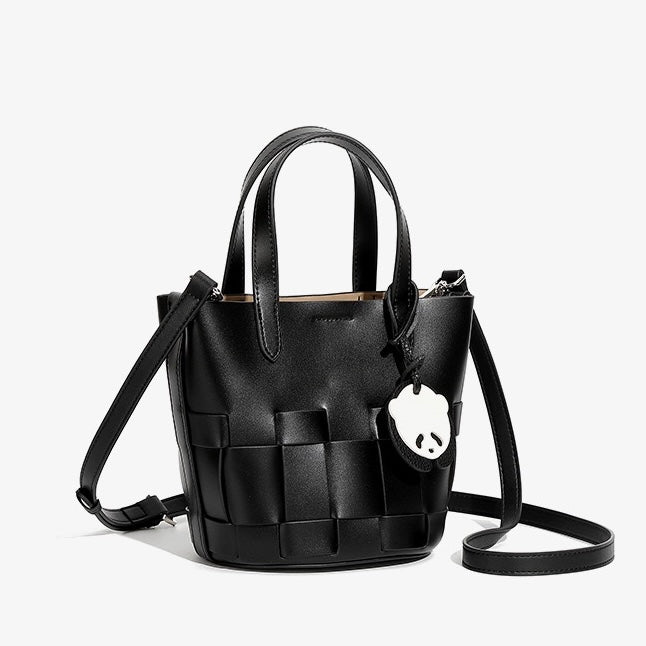 Women’s Genuine Leather Woven Picnic Basket Bag | Chic Panda Charm