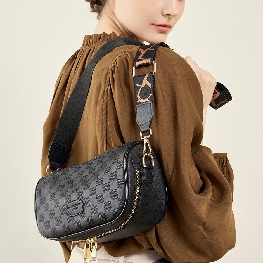 Women’s Genuine Leather Checkered Crossbody Bag | Effortless Timeless Sophistication