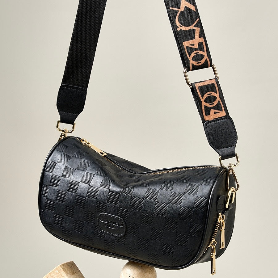 Women’s Genuine Leather Checkered Crossbody Bag | Effortless Timeless Sophistication