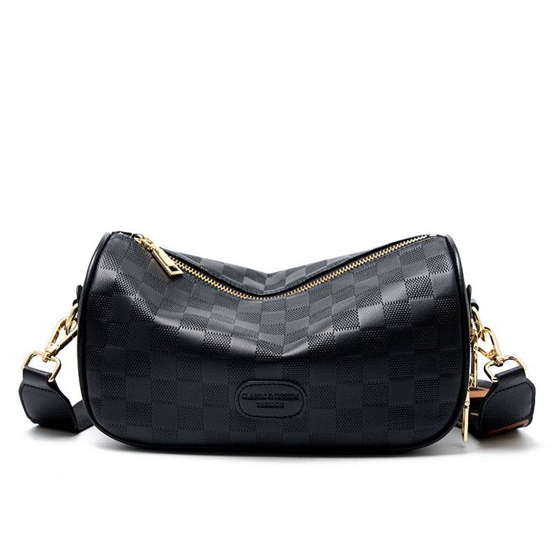 Women’s Genuine Leather Checkered Crossbody Bag | Effortless Timeless Sophistication