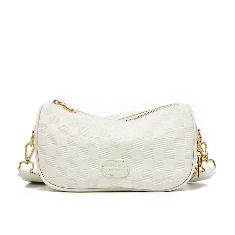 Women’s Genuine Leather Checkered Crossbody Bag | Effortless Timeless Sophistication