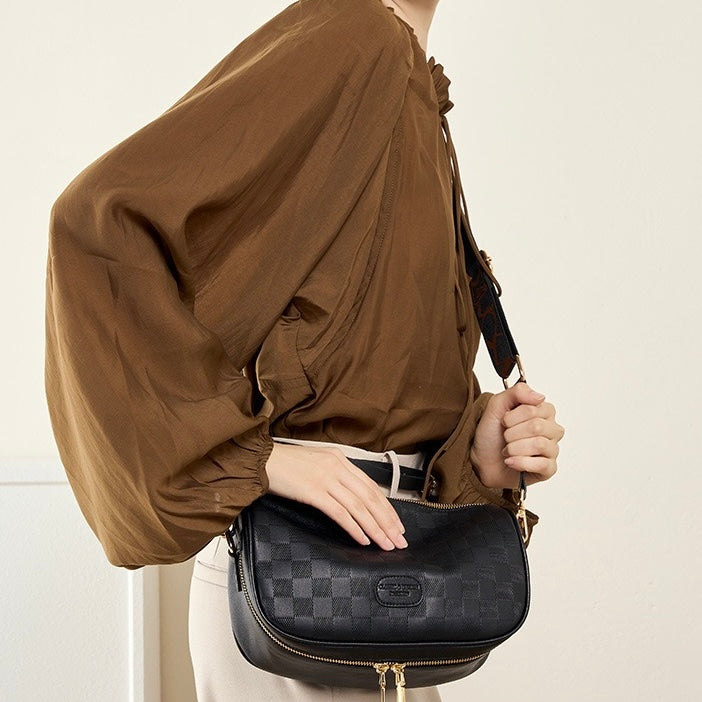 Women’s Genuine Leather Checkered Crossbody Bag | Effortless Timeless Sophistication