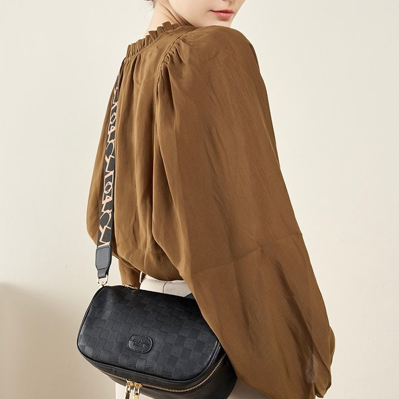 Women’s Genuine Leather Checkered Crossbody Bag | Effortless Timeless Sophistication
