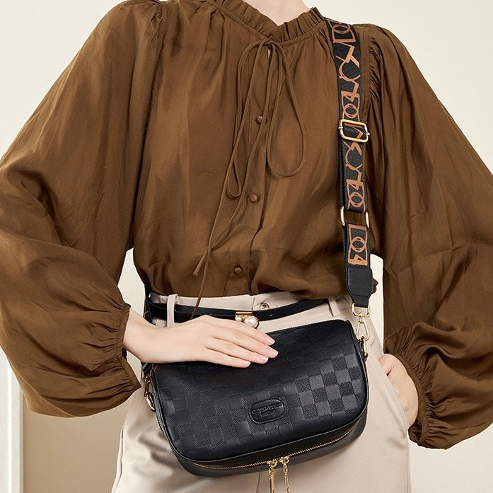Women’s Genuine Leather Checkered Crossbody Bag | Effortless Timeless Sophistication