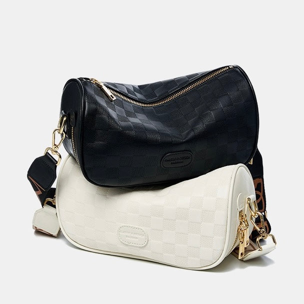 Women’s Genuine Leather Checkered Crossbody Bag | Effortless Timeless Sophistication