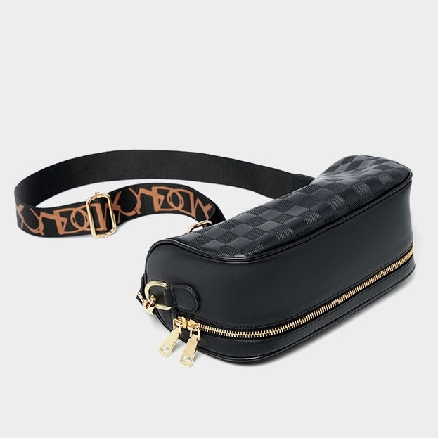 Women’s Genuine Leather Checkered Crossbody Bag | Effortless Timeless Sophistication